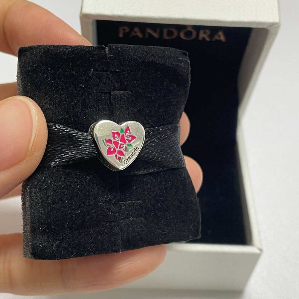 Pandora Grenada Bougainvillea Heart Bead Charm National Flower of Grenada Charm